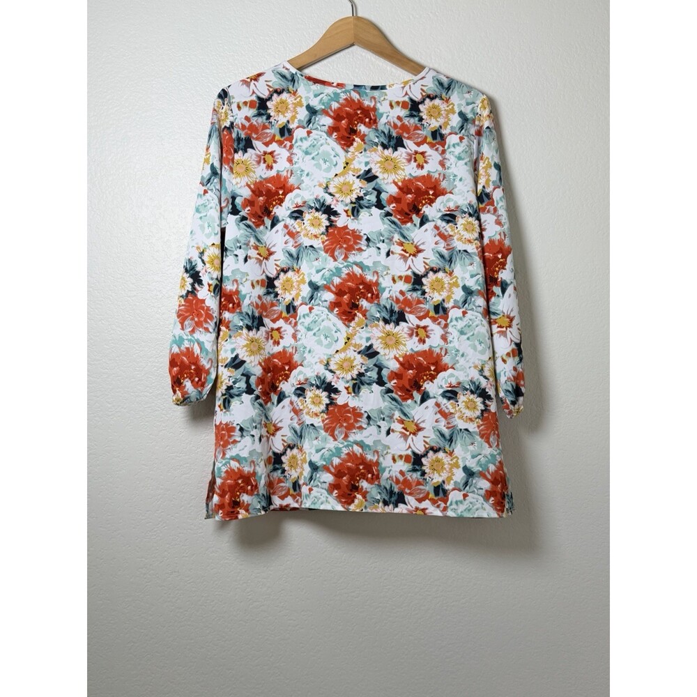MARIO SERRANI ITALY Floral Print V Neck 3/4 Sleeve Blouse Top Women's LG - Picture 2 of 5